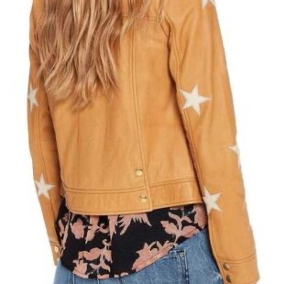 Maison Scotch Tan Star Print Leather Jacket XS - Picture 7 of 7